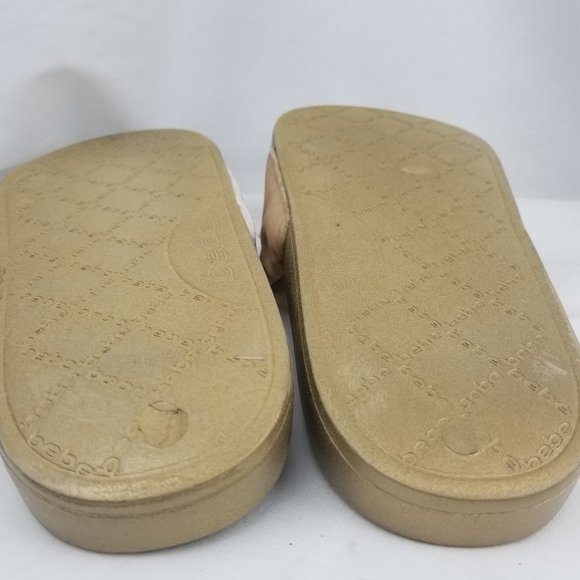 BEBE WOMEN SANDALS 9M GOLD BEIGE SLIDES - Picture 9 of 11